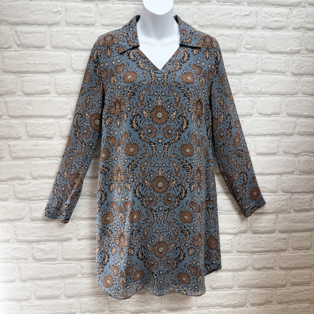 CABI Provincial Blue Floral Print Dress Womans Sz Small Bohemian Whimsical #3295